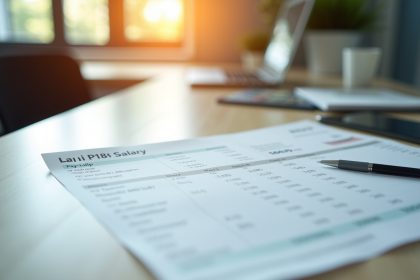 Bulletin de salaire sur un bureau lumineux avec stylo