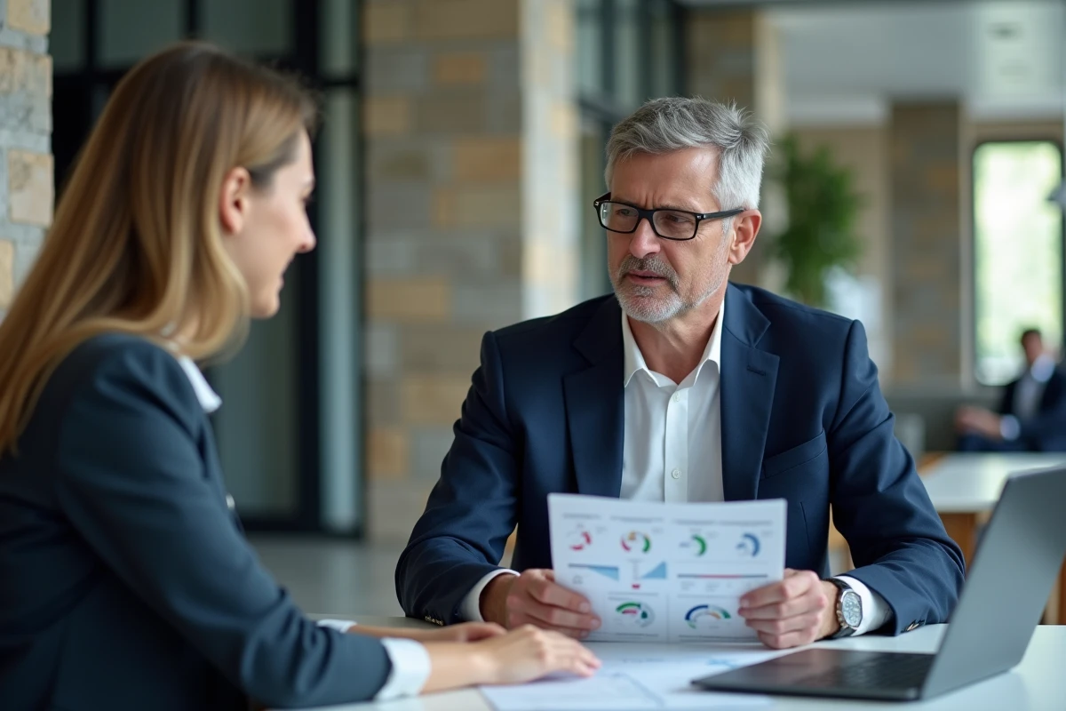 Consultant en blazer discutant avec une dirigeante au bureau