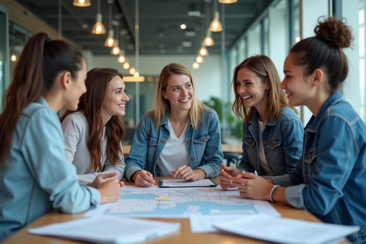 Equipe de coordonnateurs en réunion autour de cartes