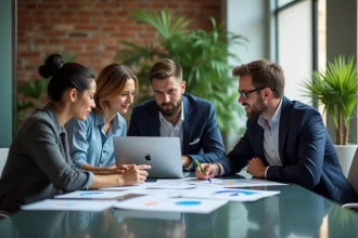 Groupe de professionnels en réunion autour d'une table