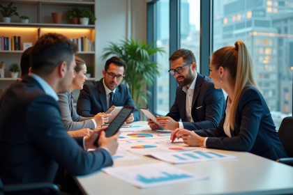 Groupe de professionnels en réunion marketing