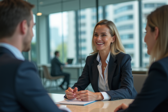 Femme d'affaires confiante en réunion moderne
