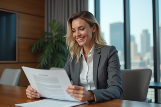Femme d affaires confiante dans un bureau moderne