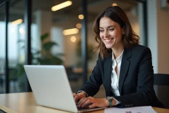 Jeune femme d'affaires analysant des graphiques ecommerce à Lyon