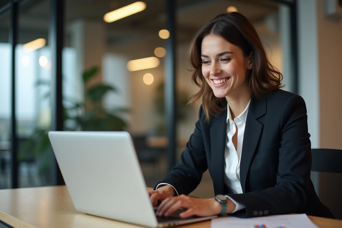 Jeune femme d'affaires analysant des graphiques ecommerce à Lyon
