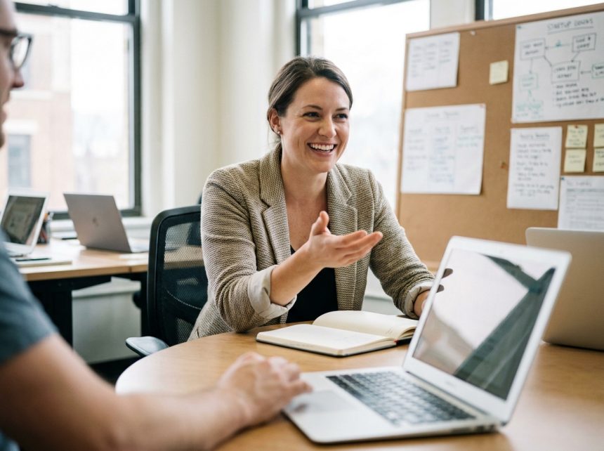 Femme en réunion de travail dans un bureau startup
