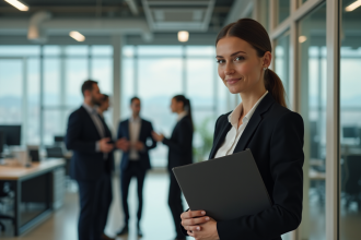 Femme d'affaires debout dans un bureau moderne