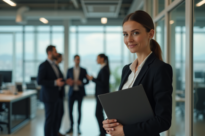 Femme d'affaires debout dans un bureau moderne