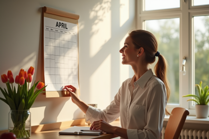 Jeune femme organise un calendrier au bureau
