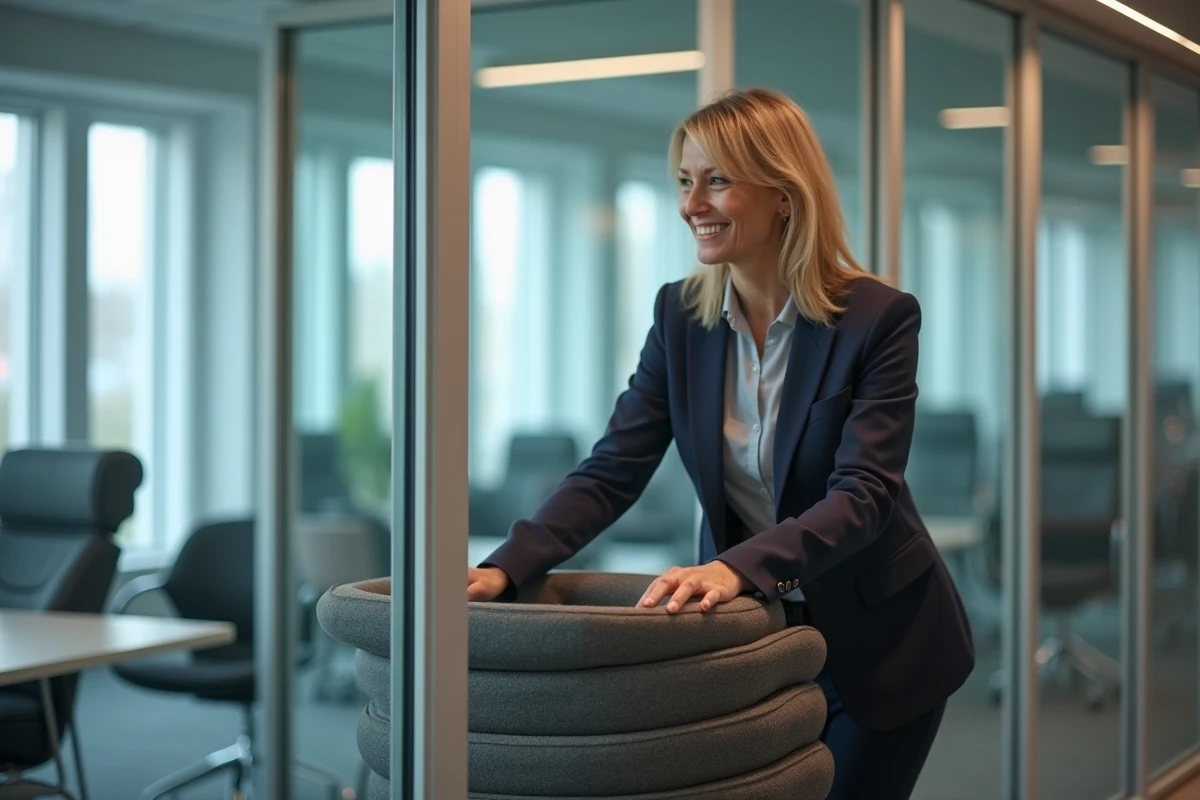 Femme d affaires arrangeant des chaises dans une salle de reunion moderne