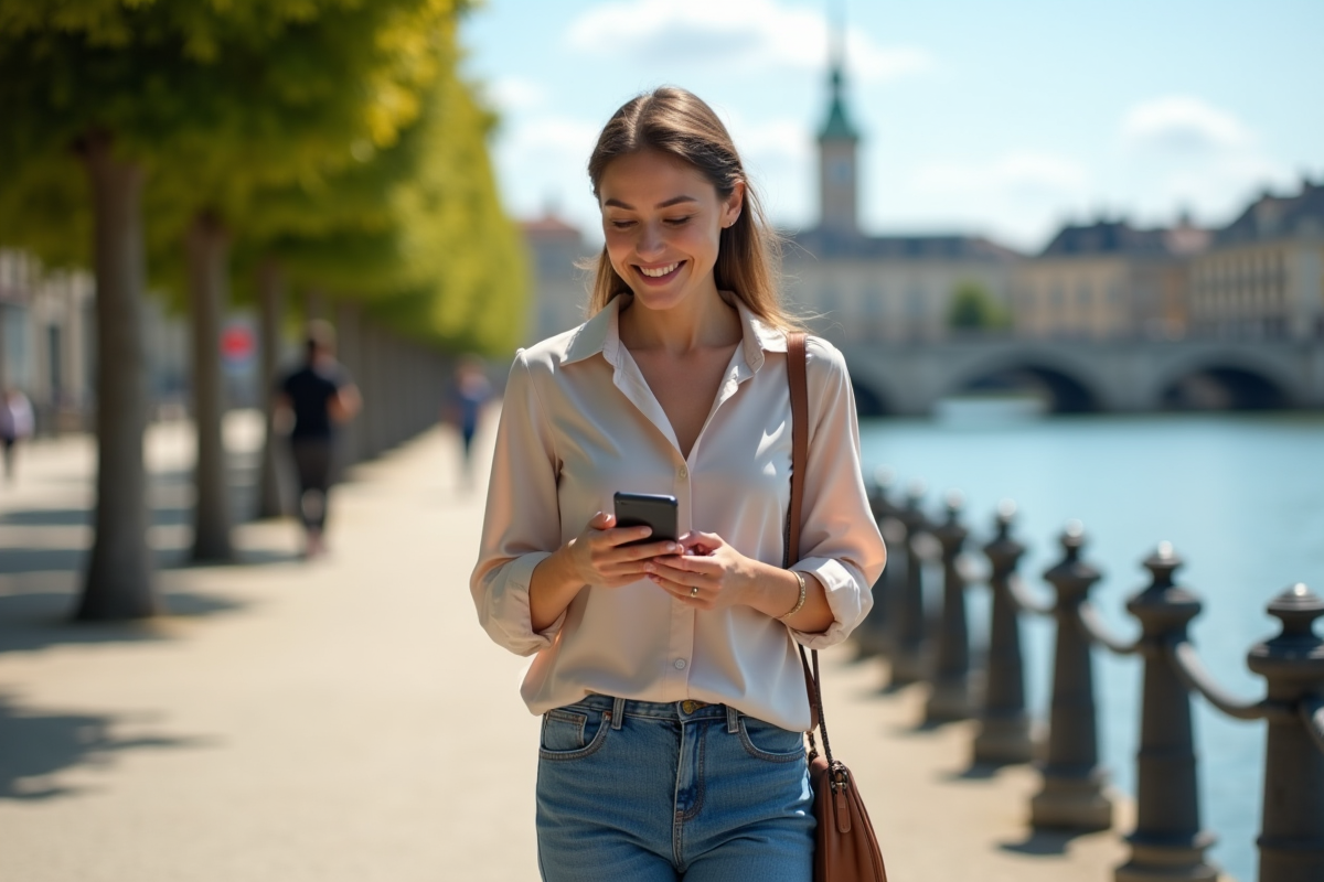 Jeune femme marche le long de la Garonne à Bordeaux