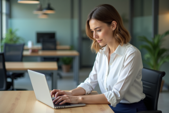 Jeune femme professionnelle analysant des données marketing