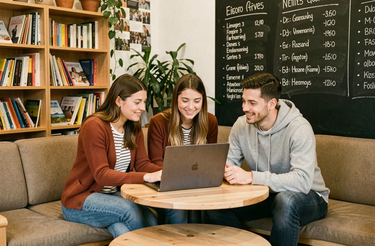 Groupe de jeunes professionnels en réunion collaborative dans un espace de coworking à Limoges