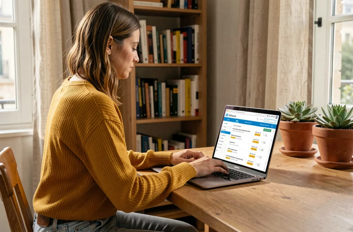 Jeune femme recherchant des missions intérim sur la plateforme Hellowork depuis son domicile en Seine-Saint-Denis