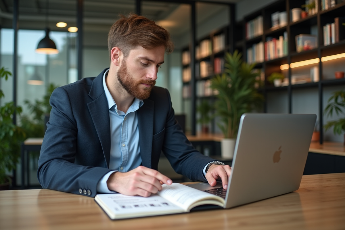 Homme d'affaires travaillant sur un ordinateur dans un bureau moderne