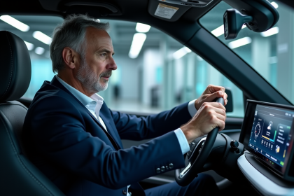 Ingénieur automobile étudiant un tableau de bord numérique