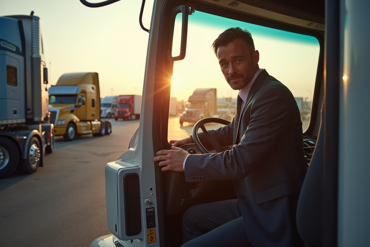 Professionnel inspectant un camion commercial en concession