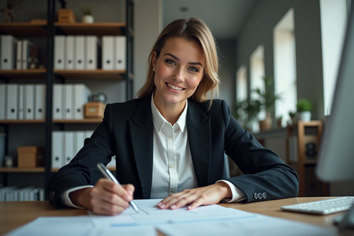 Jeune femme responsable de conformité au bureau