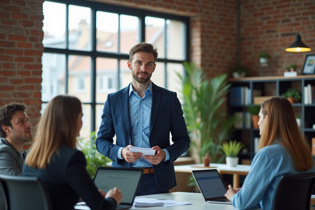 Jeune homme en réunion dans un espace de coworking créatif