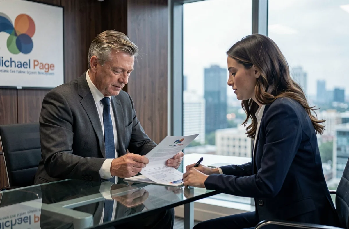 Consultant senior Michael Page en entretien de recrutement dans un bureau moderne à Saint-Denis