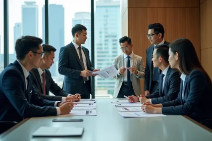 Groupe de professionnels asiatiques en réunion d'affaires