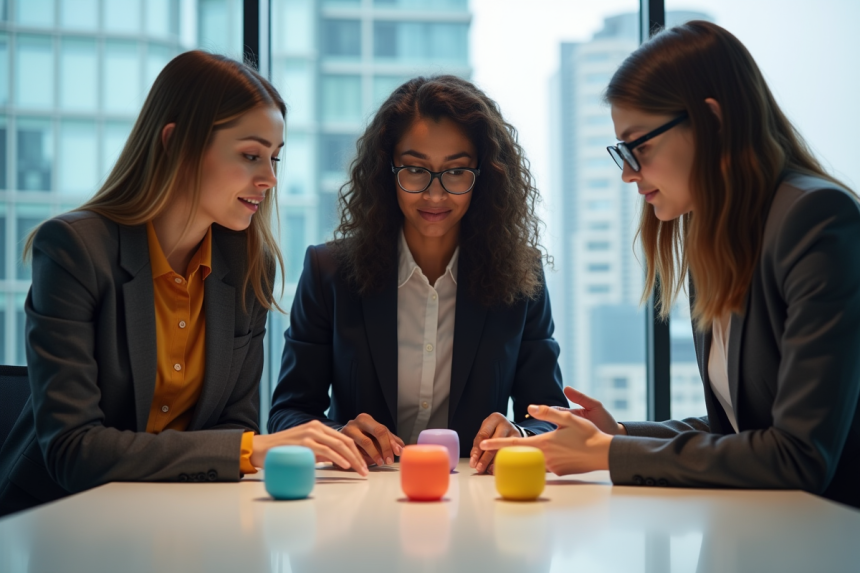 Groupe de professionnels discutant de prototypes modernes