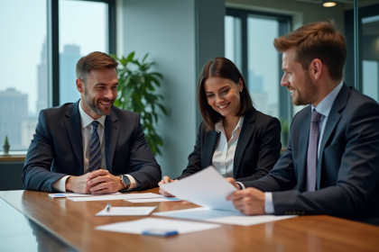 Groupe de professionnels en réunion dans un bureau moderne