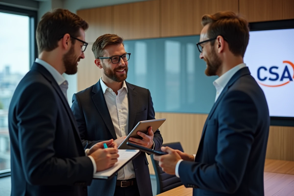 Groupe de professionnels français discutant en réunion