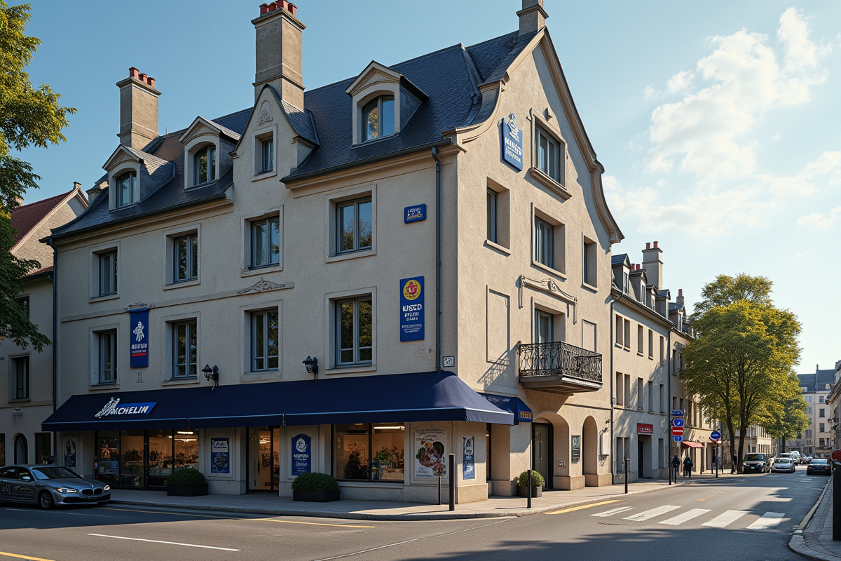 Siège historique Michelin à Clermont-Ferrand avec statue du Michelin Man