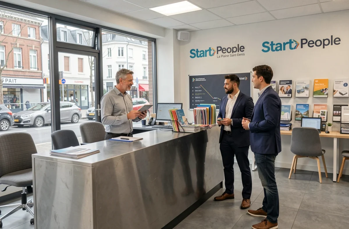Recruteur Start People accueillant des candidats à l'agence de La Plaine Saint-Denis