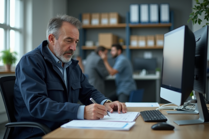 Superviseur industriel remplissant un rapport d'accident au bureau