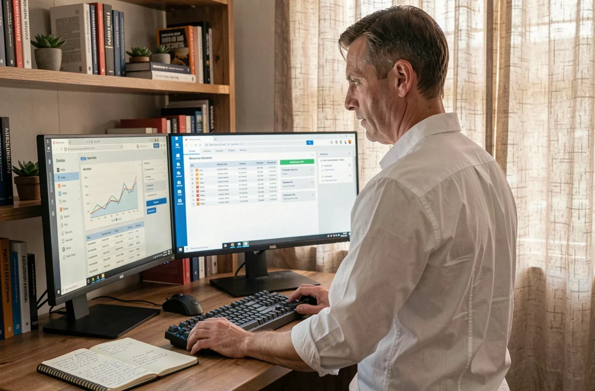 Professionnel en télétravail consultant un logiciel de gestion de projet pour optimiser la rentabilité par projet